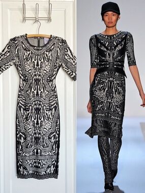 Herve Leger • Zola Ocelot & Antique-Lace Jacquard Dress knit bodycon bandage